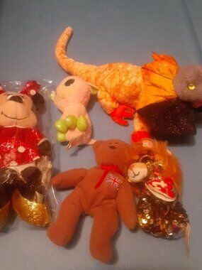 Lot of 5 x Ty Beanie Babies, Boos, Lion, Sparkle Minnie Mouse, Flippables